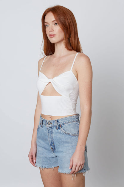 Rubbie White Twist-Front Cropped Sweater Tank