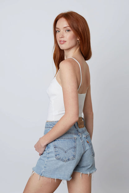 Rubbie White Twist-Front Cropped Sweater Tank